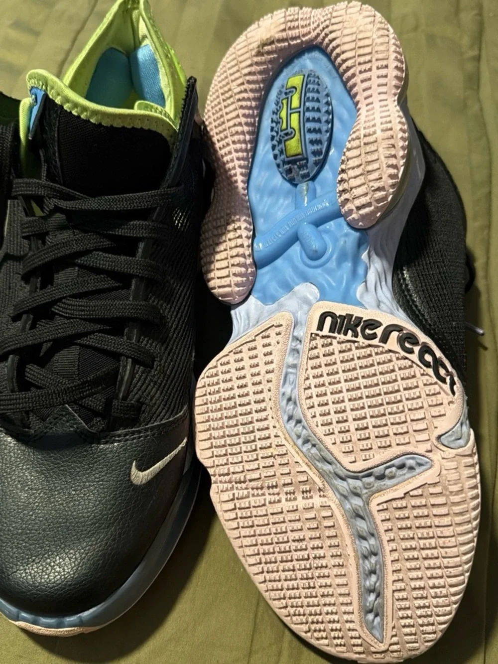 Nike Black Sneakers with Lime Green and Light Blue Accents